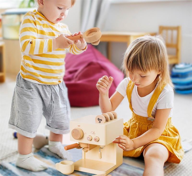 【中國直郵】 FOXTAIL 兒童過家家木質玩具 益智 親子 多功能 寶寶 仿真餐廚套裝 環保-咖啡機 1套*|預計到達時間3-4週