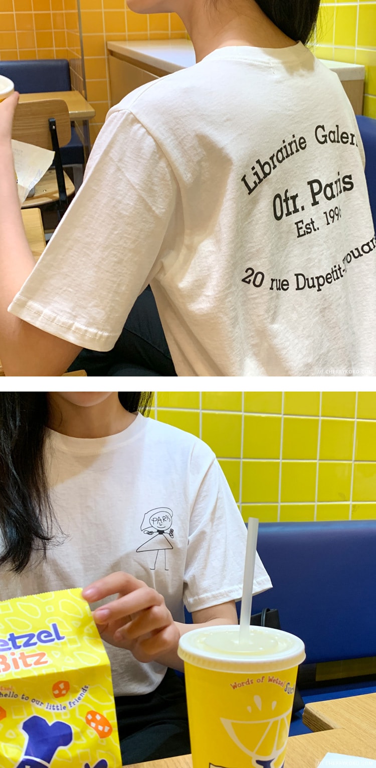 【韩国直邮】CHERRYKOKO 可爱卡通字母宽松中袖棉T恤 白色 free