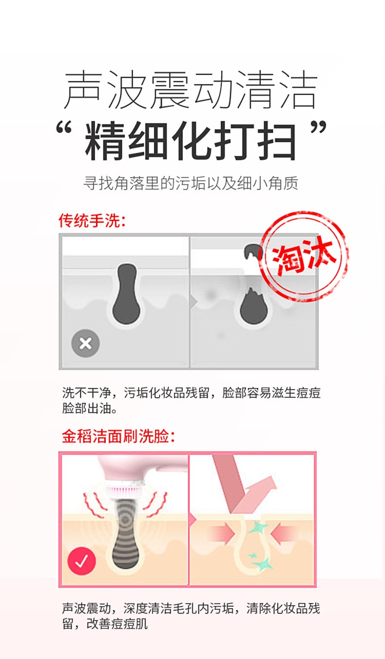 中国 K·SKIN金稻 电动洗脸刷 面部清洁器 粉色 1台