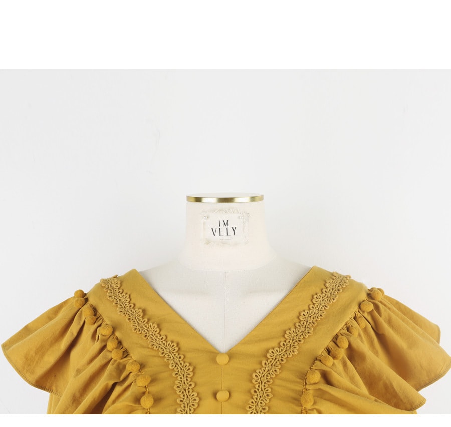 【韩国直邮】IMVELY 时尚街头风泡泡袖可爱衬衫 芥末黄色 均码