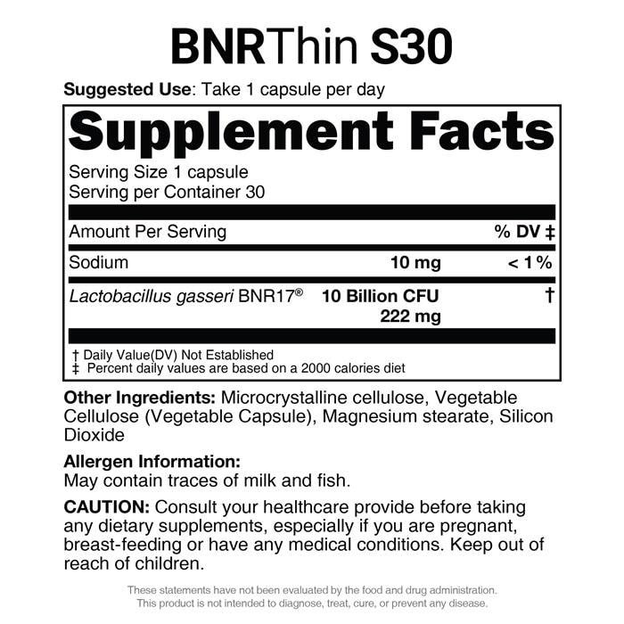 韩国 BNRThin S30 体重管理益生菌 Lactobacillus Gasseri BNR17 100亿 CFU 保证含量 30粒