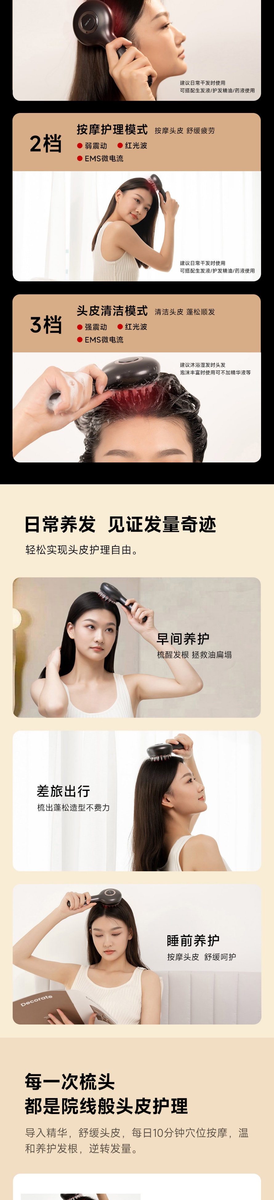 【中國直郵】小米有品 DOCO 紅光頭皮護理儀頭皮清潔 震動按摩導液梳健髮梳上藥器 基本套裝