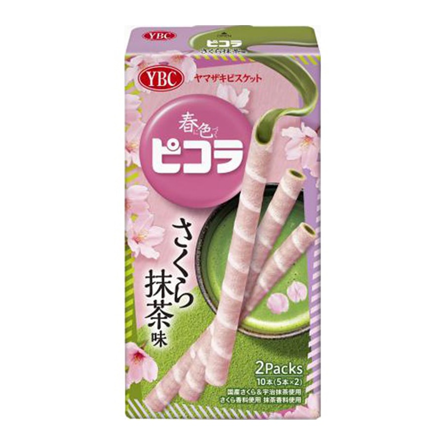 【日本直邮】日本 YBC 山崎饼干 樱花抹茶味 夹心蛋卷 2小袋/盒