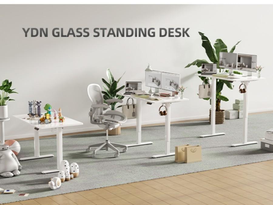 【美國直郵】 美國 hiorin 48 吋站立式桌子 1個 防爆鋼玻桌面 電動升降 閃電級組裝