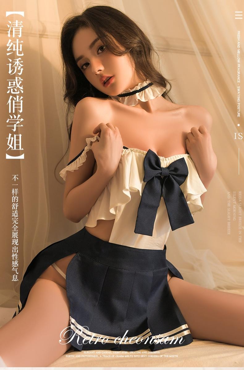 【美国发货】 纵趣 原创情趣内衣 女学生装角色扮演 纯欲制服诱惑 深蓝 1套