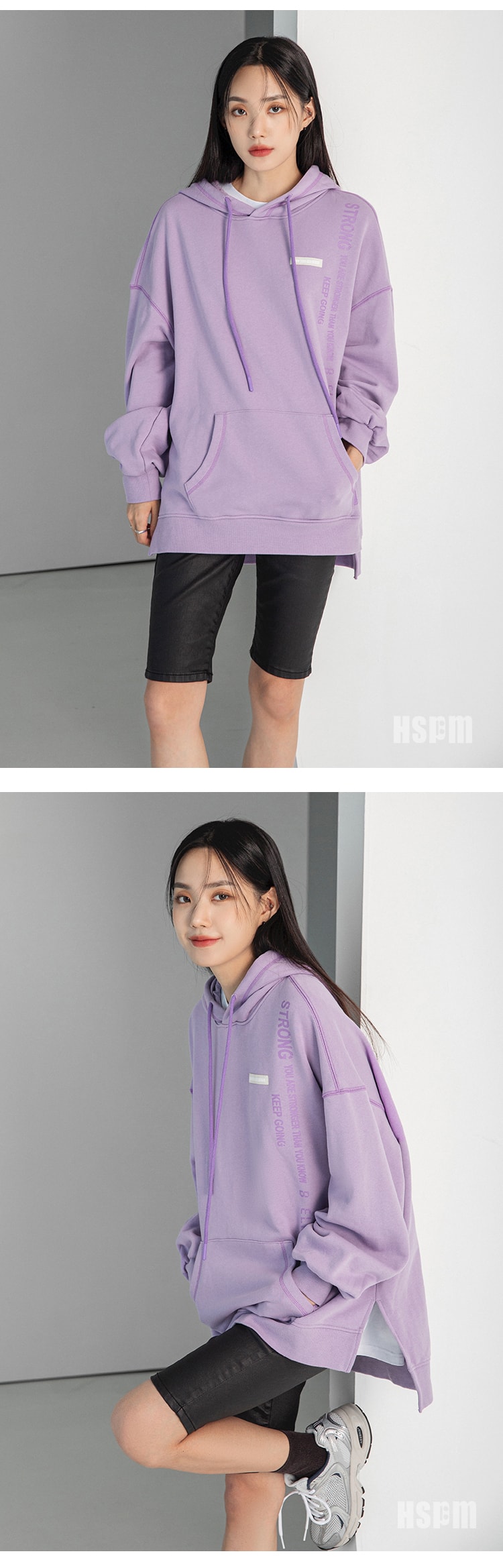 【中國直郵】HSPM 新款撞色連帽休閒衛衣 紫色 S