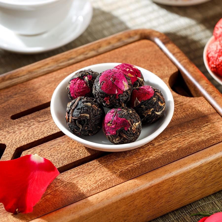 美国仁信昌 云南特产花茶龙珠 滇红玫瑰红茶 400g