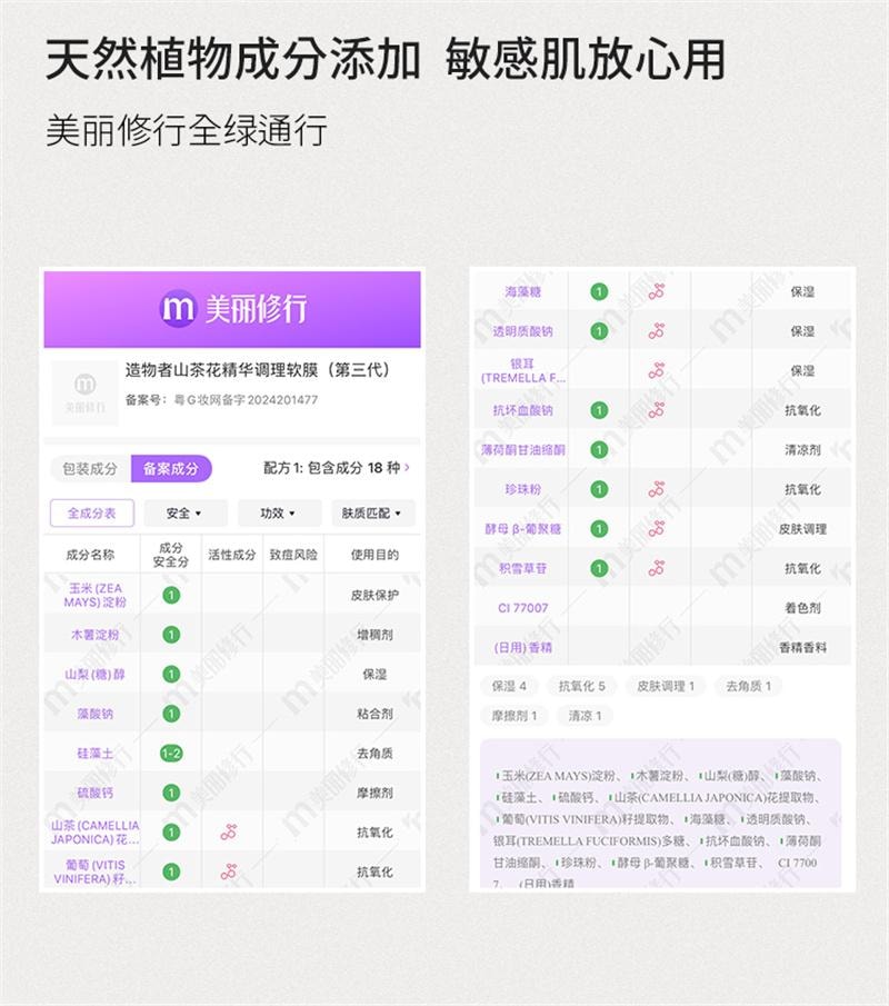 【中国直邮】  造物者 山茶花精华软膜 粉清洁收缩毛孔紧致提亮熬夜补水面膜涂抹式 7对/盒