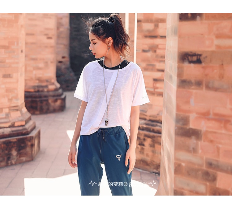 暴走的萝莉 宽松运动短袖女 夏季薄款透气显瘦速干跑步健身T恤上衣/陨石黑#/L