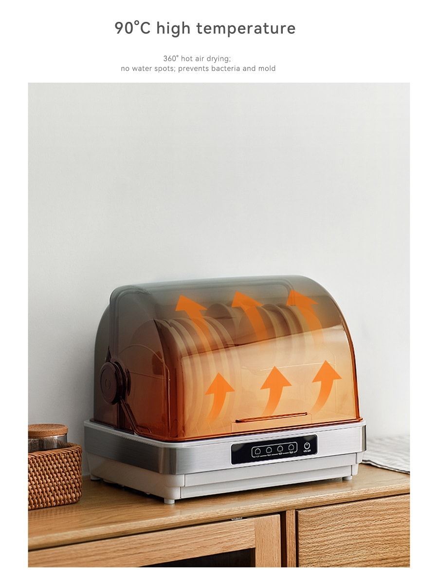 White Kitchen Dish Sterilizer Tableware Dryer Compact 42L Countertop Model For Home Use 100~120V Wide Voltage