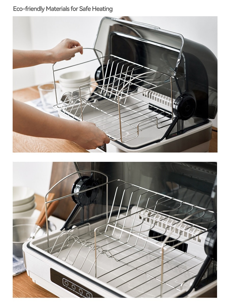 White Kitchen Dish Sterilizer Tableware Dryer Compact 42L Countertop Model For Home Use 100~120V Wide Voltage