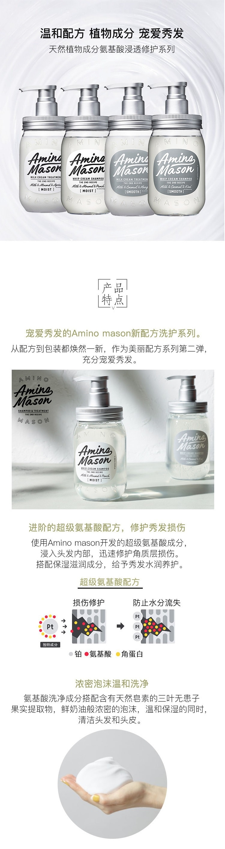 日本 AMINO MASON 平滑修复洗发水 #牛奶&椰子&奇异果香味  450ml