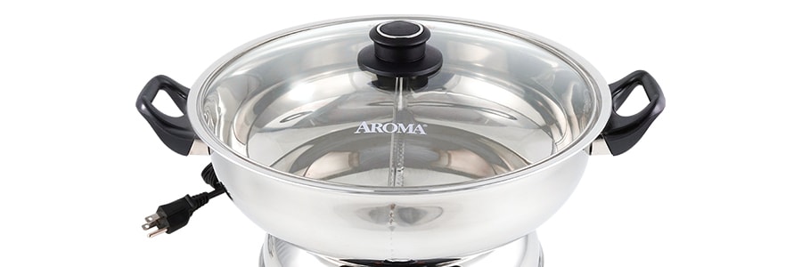 Get Aroma Stainless Steel Dual-Sided Electric Hot Pot 5Qt ASP-610 Delivered