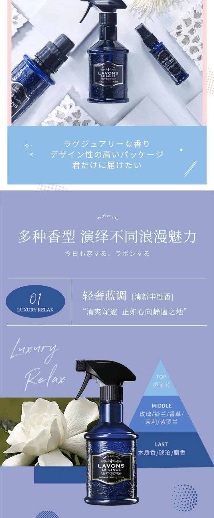 【日本直邮】LAVONS LE LINGE 衣物除味 抑菌香氛喷雾 370ml 香槟月夜-优雅浪漫香