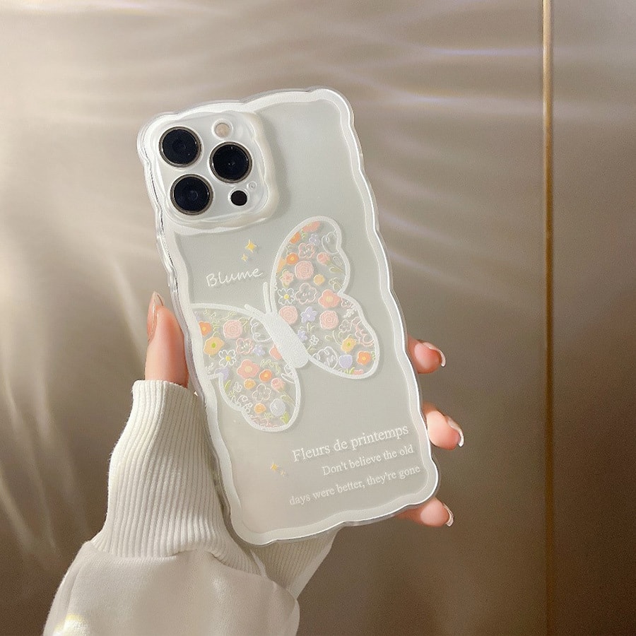 欣月 苹果硅胶手机壳 摄像孔加高保护侧边按键独立设计保护套  Iphone13 透明花身蝴蝶