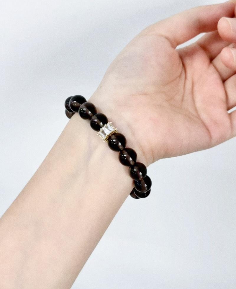 【助眠安梦】天然茶晶冰裂手串10mm 失眠安神水晶 烟晶疗愈手链 男女同款 天然水晶养生饰品 能量疗愈石改善睡眠首饰品