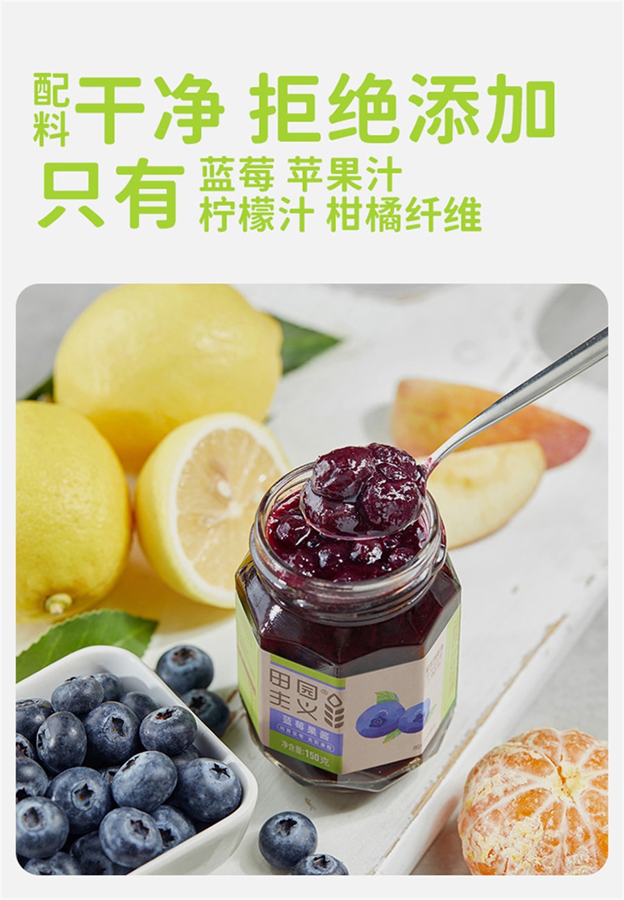 【中国直邮】田园主义  蓝莓果酱无添加糖精草莓酱涂抹面包吐司0脂果肉轻食早餐   150g/瓶