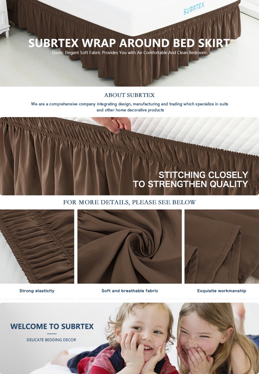 Wrap Around Bed Skirt Elastic Elegant Soft Fabric Ruffled Fade Resistant Replaceable (Queen Chocolate)