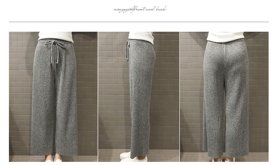 MAGZERO [2018新款] 棱纹编织上衣 #乳白色+阔腿裤 #灰色 两件套 均码(S-M)