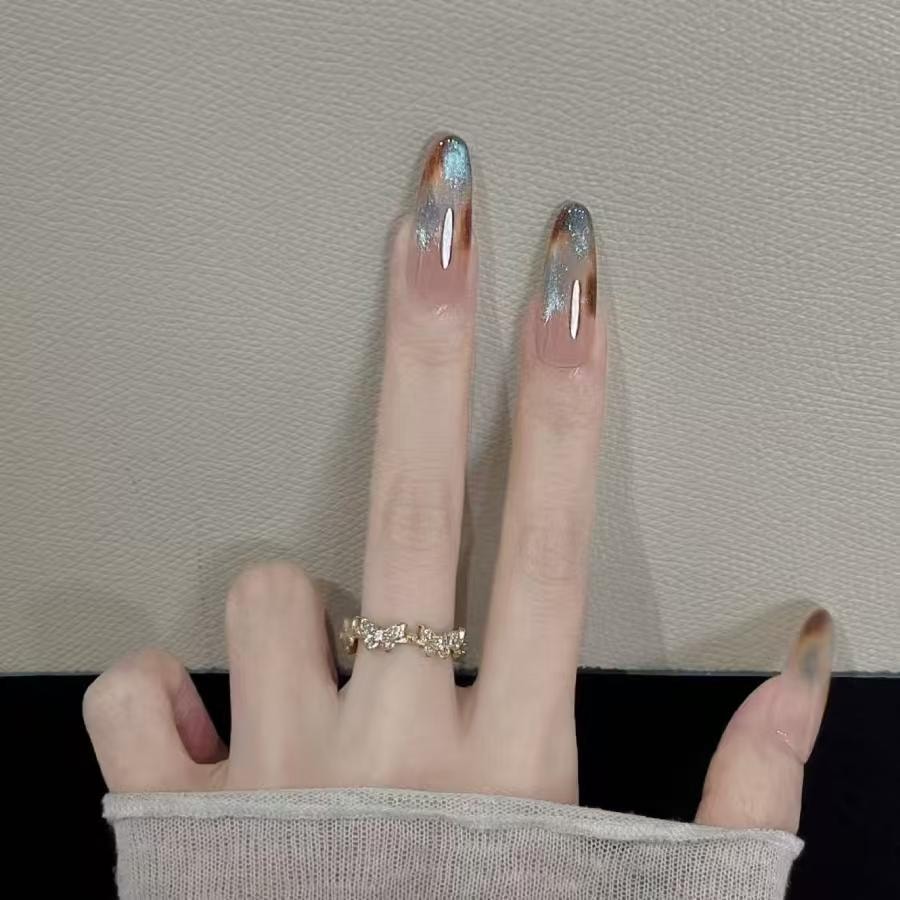 健康其他 纯手工琥珀色穿戴猫眼美甲气质高级可拆卸贴片*10片S码