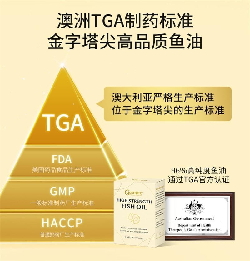 【中国直邮】 澳大利亚 优思益 96%高纯度rTG深海鱼油 降低炎症 降低指标 60粒/盒