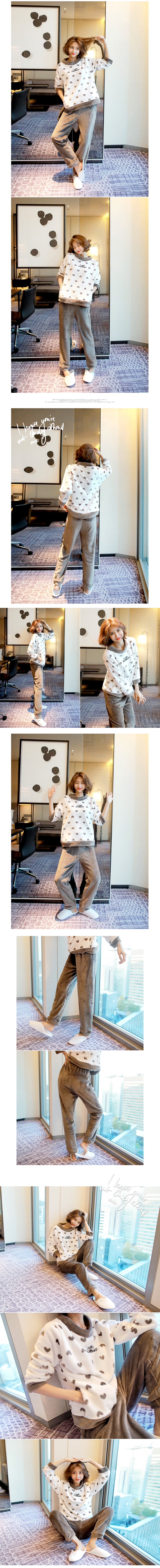 [KOREA] Lovely Fleece Pajama 2 Piece Set #Brown One Size(S-M) [Free Shipping]