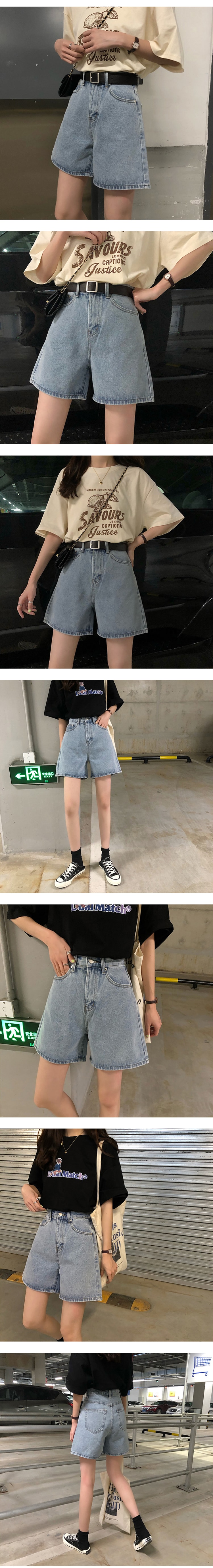 【中國直郵】HSPM新款簡約牛仔短褲 淺藍色 XL