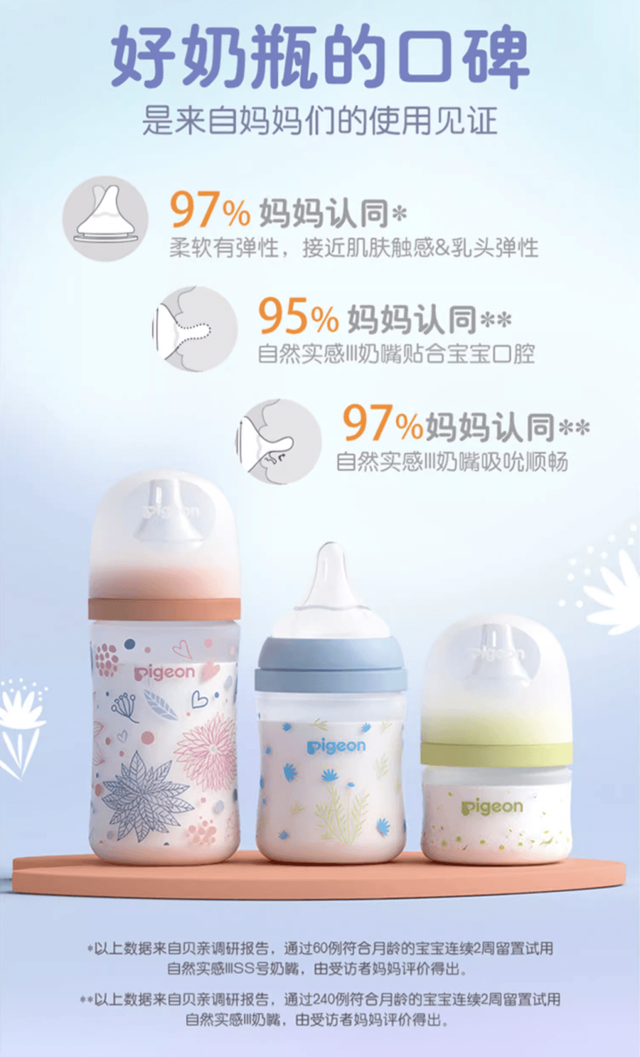 日本PIGEON贝亲 婴儿奶瓶  硅橡胶护层第3代 宽口径奶嘴 彩绘 玻璃240ml M奶嘴 3-6个月(花)