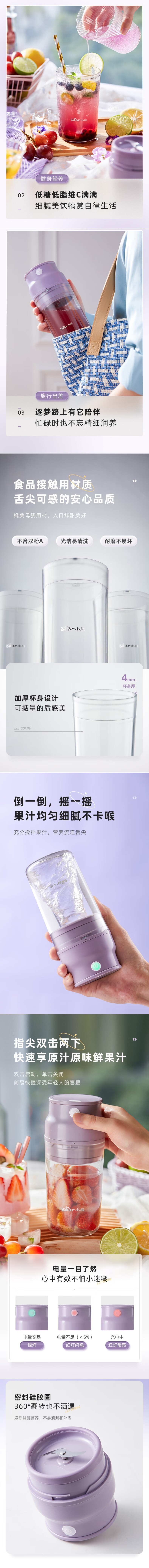 【中国直邮】Bear小熊 料理机榨汁机 便携式小型榨汁杯 多功能迷你随行杯 USB充电 300ml 白色