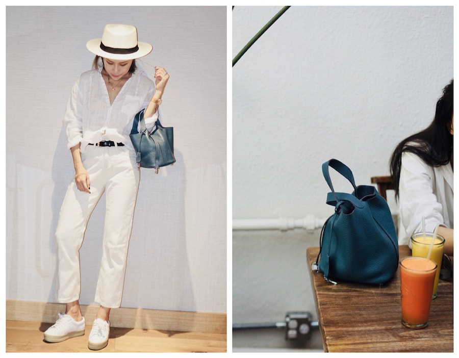 Blue Leather Bucket Bag One-size
