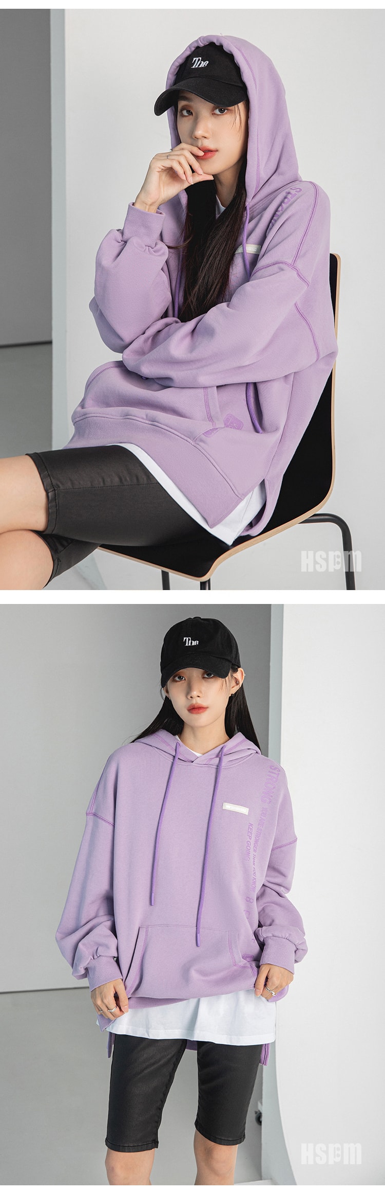【中国直邮】HSPM 新款撞色连帽休闲卫衣 紫色 S