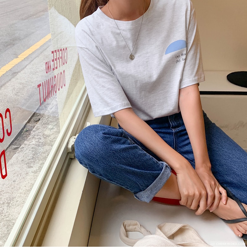【韩国直邮】CHERRYKOKO 夏季简约纯色舒适中腰牛仔裤 深青色 M