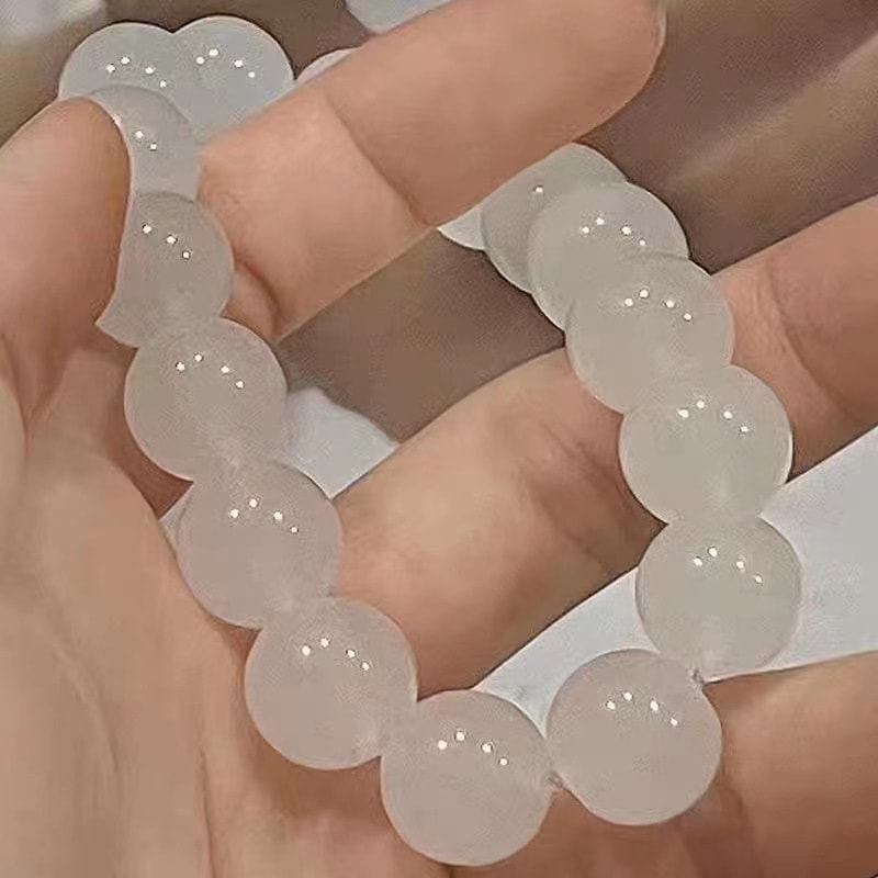 【中國直郵】親太太 冰透白玉色玻璃質感手串繞指柔漸變手鍊 腮紅漸變粉