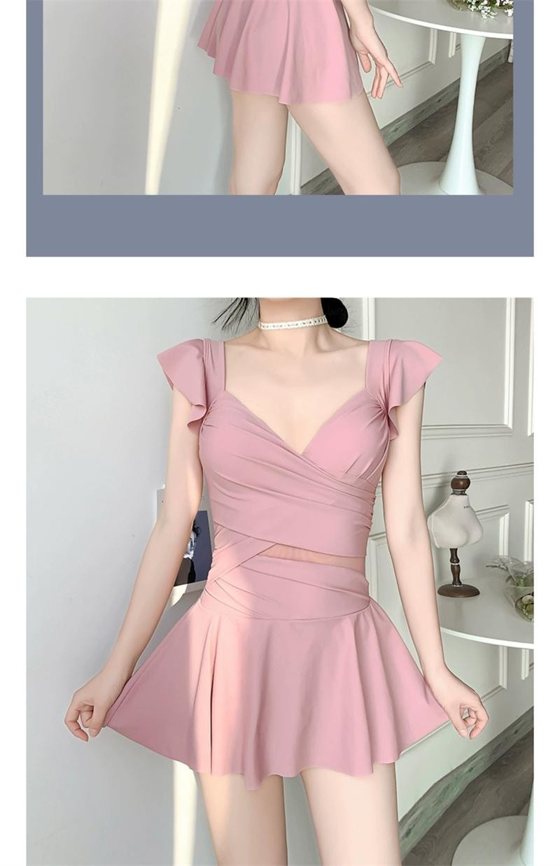 【中国直邮】 亲太太 泳衣女裙式连体性感修身显瘦遮肉小胸钢托聚拢 黑色L(建议100-110斤)1件装