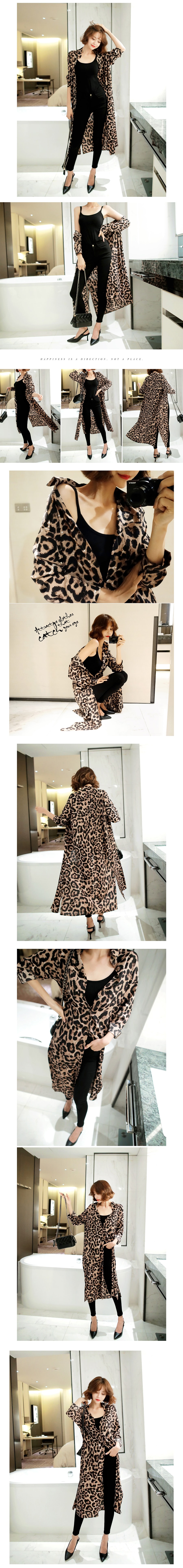 [KOREA] Leopard Print Button Long Shirt #Caramel Brown&amp;Black One Size(S-M) [免费配送]