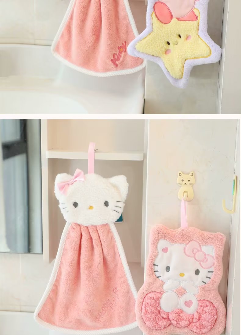 【中國直郵】超柔軟珊瑚絨掛式擦手巾/吸水小毛巾 凱蒂貓 Hello Kitty款式|*預計到達時間3-4週