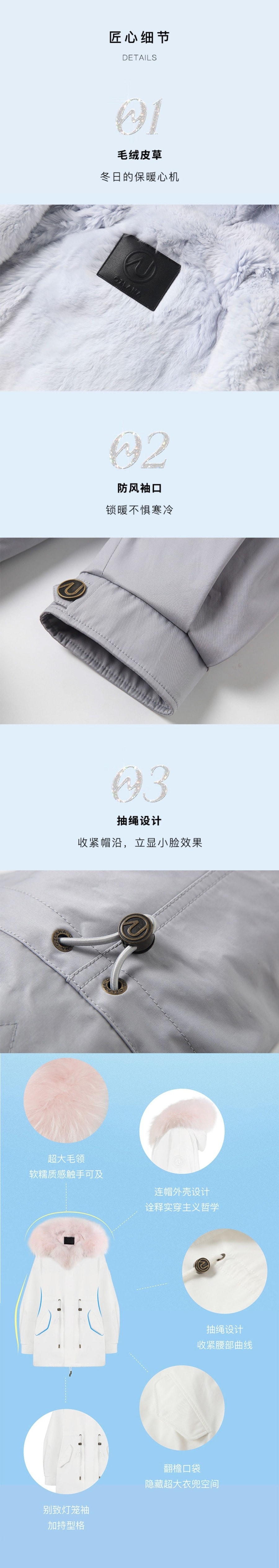 【中国直邮】【预售】OZLANA 冬季设计师款派克服 黑色廓形派克+奶白色獭兔/貉子毛 发货需5-15工作日