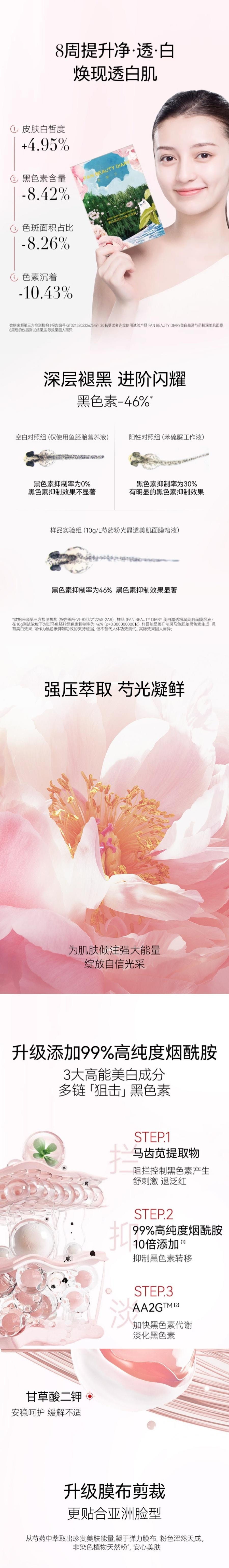 Fan Beauty 美白晶透粉潤美肌面膜 -瑩潤補水 粉嫩煥亮 抑黑美白 35ml*5pcs