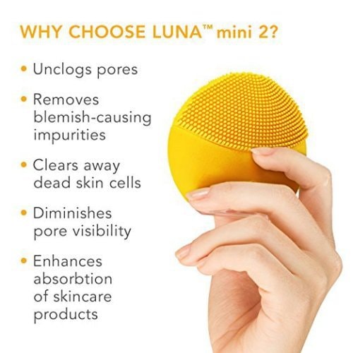 FOREO mini 2 Facial Cleansing Brush Gentle Exfoliation and Sonic Cleansing for All Skin Types--Yellow