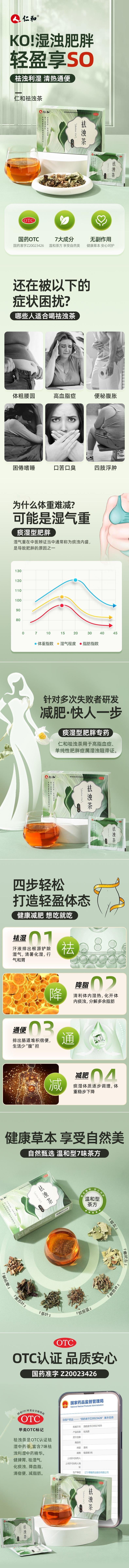 【中国直邮】仁和 祛浊茶 排油降脂去湿气减肥瘦身 5盒装