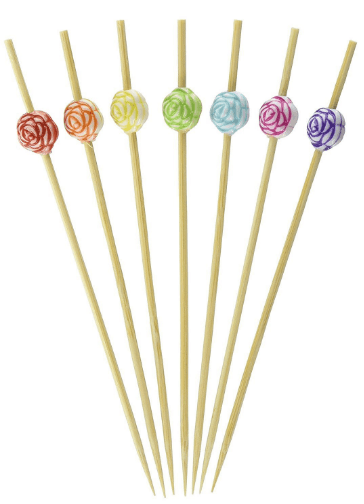 Cocktail Picks Bamboo Handmade Appetizer Toothpicks 4.7” 100ct Assorted Color in Rose Shape