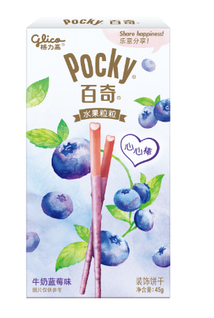【全美直郵】格力高 POCKY百奇水果粒粒牛奶藍莓味心心棒45g