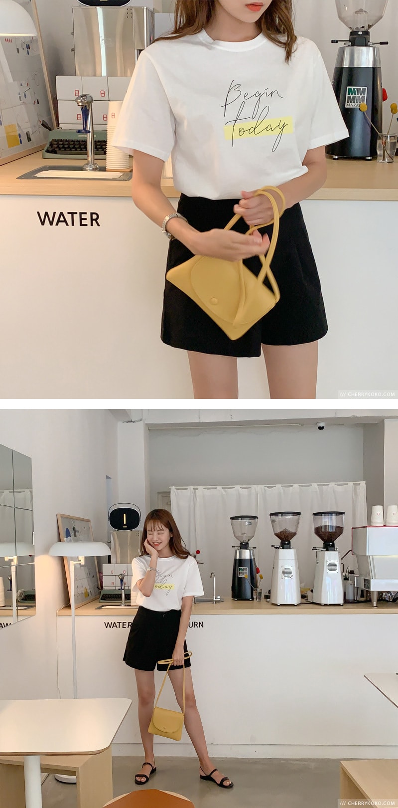 【韩国直邮】CHERRYKOKO 纯色舒适字母图案可爱短袖T恤 象牙色 均码