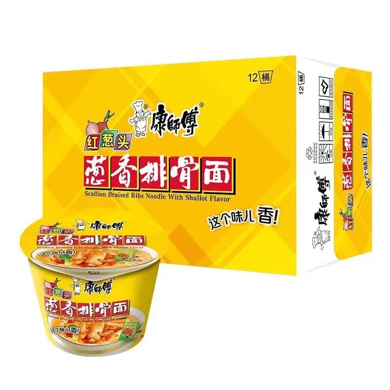 [中國直郵]康師傅 Master Kong 泡麵 蔥香排骨口味湯麵 108g 1桶裝