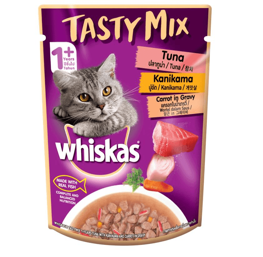 【马来西亚直邮】泰国WHISKAS伟嘉 猫宠物零食妙鲜包 吞拿鱼蟹柳棒及胡萝卜 70g
