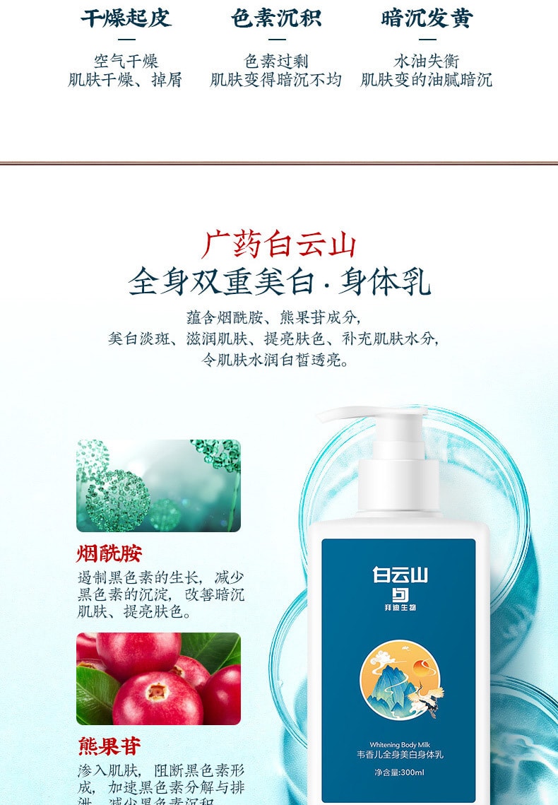 【中國直郵】白雲山 補水保濕去雞皮身體乳300ml