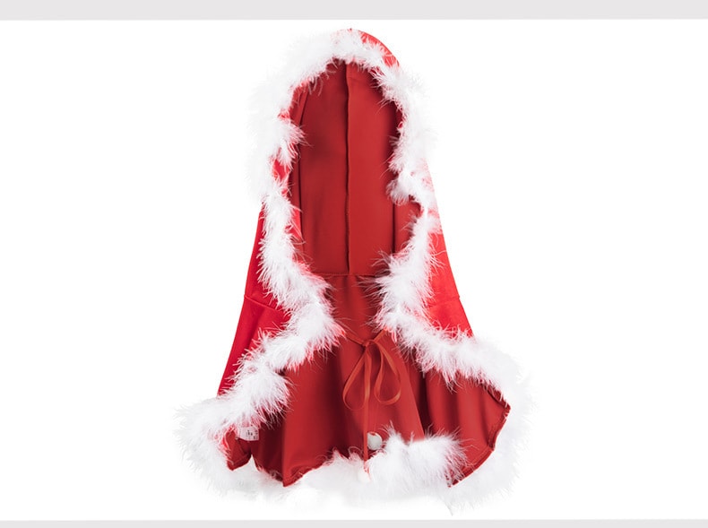 【中國直郵】曼煙 情趣內衣 性感繫帶毛絨短版斗篷 聖誕裝套裝 紅色均碼(含絲襪)