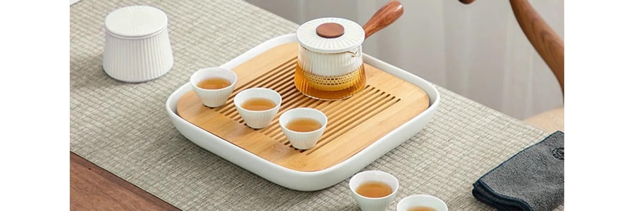 南山先生 东篱茶壶茶具套装 六杯子+ 茶叶罐+茶壶+27cm小雅茶盘 茶白色
