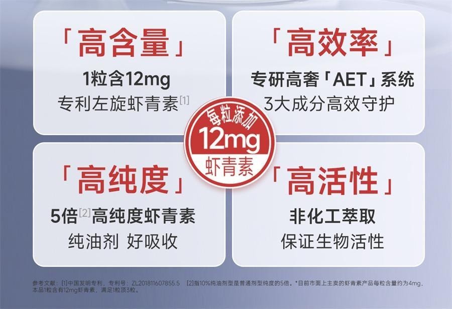 【中国直邮】 五个女博士 12mg虾青素胶囊口服雨生红球藻进口白番茄 30粒/瓶(小红书种草推荐)