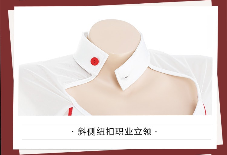 【中国直邮】霏慕 万圣节COS 暗夜小护士装情趣内衣制服 白+红【护士发箍+透视连衣裙+T裤】